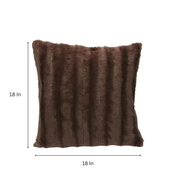 Set of two chocolate brown faux fur throw pillows, 18x18 inches, square decorative cushions with soft microfiber filling—ideal for sofas, beds, and cozy reading corners