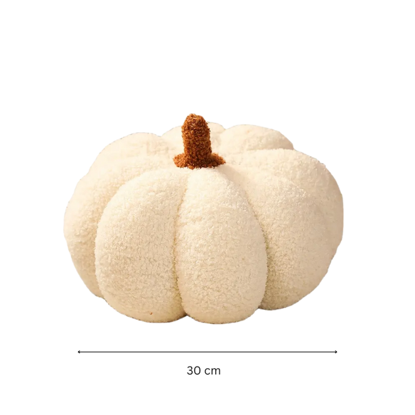 Cream Plush Pumpkin Throw Pillow – Soft 3D Decorative Cushion for Fall, Halloween, and Thanksgiving Decor (Available in 9 and 11.8 inches)