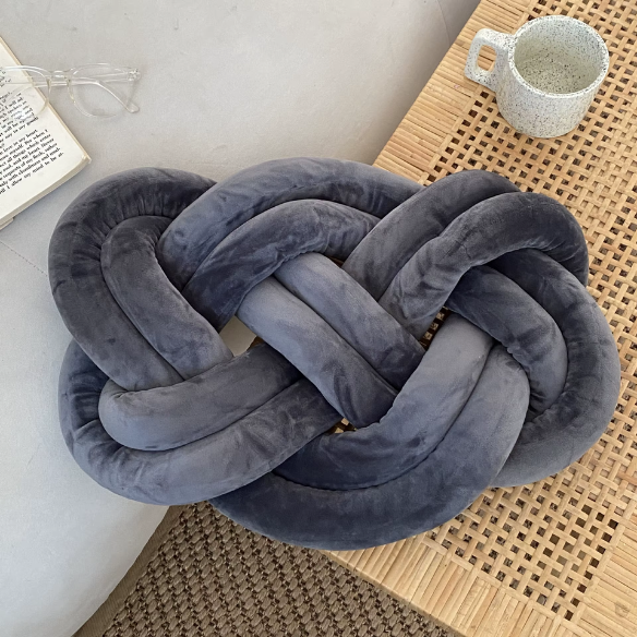 Dark Grey Knot Throw Pillow – Soft Plush Decorative Cushion for Sofa, Bed, Nursery or Kids Room (17.7 x 13.7 inches)