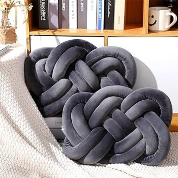 Dark Grey Knot Throw Pillow – Soft Plush Decorative Cushion for Sofa, Bed, Nursery or Kids Room (17.7 x 13.7 inches)