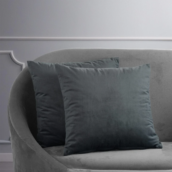Set of 2 dark grey pillow covers with zipper closure, modern and elegant design for sofas, beds, and home decor accents.