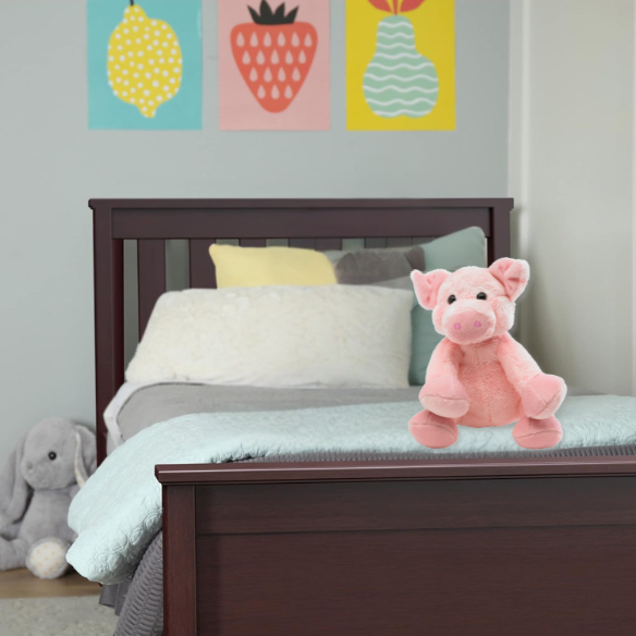 Espresso-finished solid wood twin bed with pull-out trundle, modern slatted headboard and footboard, perfect for kids’ rooms and sleepovers.