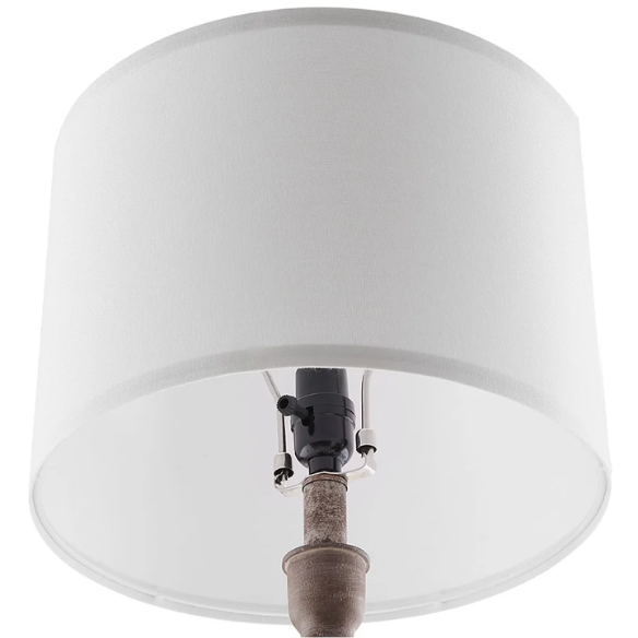 Set of 2 farmhouse-style 29-inch table lamps with hand-painted wood finish, white linen drum shades, and energy-efficient LED bulbs