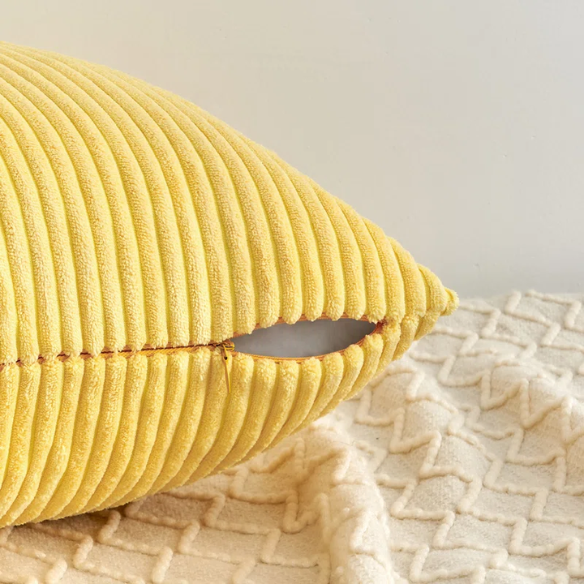 Set of 4 green, orange, and yellow striped corduroy pillow covers – 18x18 decorative cushion covers with gradient design and hidden zippers for boho or nature-inspired home decor.