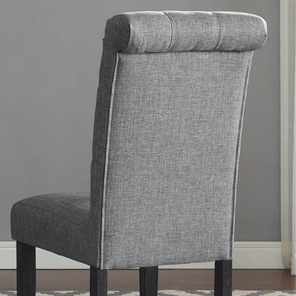 Set of 2 grey tufted high-back dining chairs with espresso-finished solid wood legs and foam-padded polyester upholstery—ideal for farmhouse and modern dining spaces.