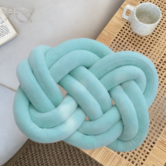 Light Blue Knot Throw Pillow – Soft Plush Decorative Cushion for Sofa, Bed, Nursery or Kids Room (17.7 x 13.7 inches)