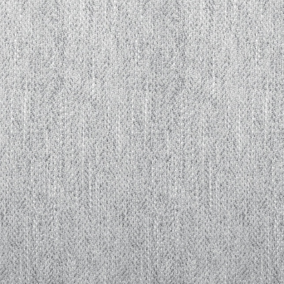 Light grey upholstered Parsons chair with scrolled high back, antique bronze nailhead trim, and solid wood legs