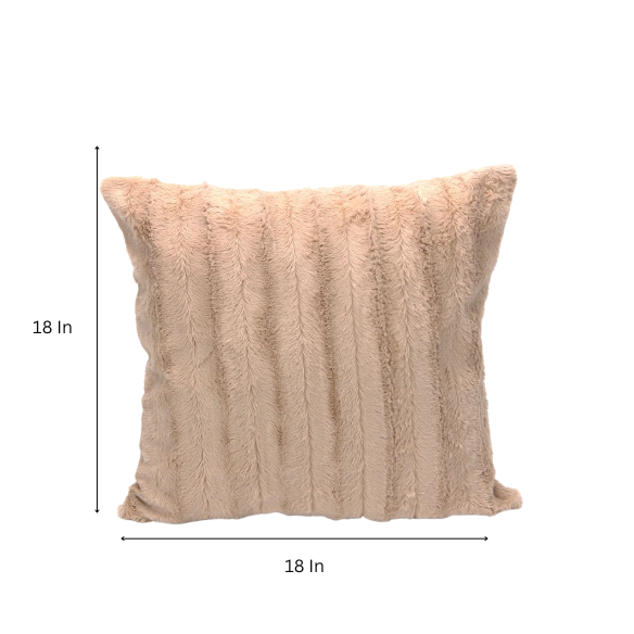 Set of two light tan faux fur throw pillows, 18x18 inches, square decorative cushions with soft microfiber filling—ideal for neutral-toned sofas, beds, and minimalist interiors
