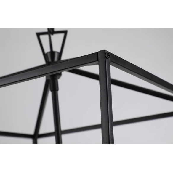 Matte black iron cage chandelier with candle-style lighting, ideal for dining rooms, foyers, and staircases