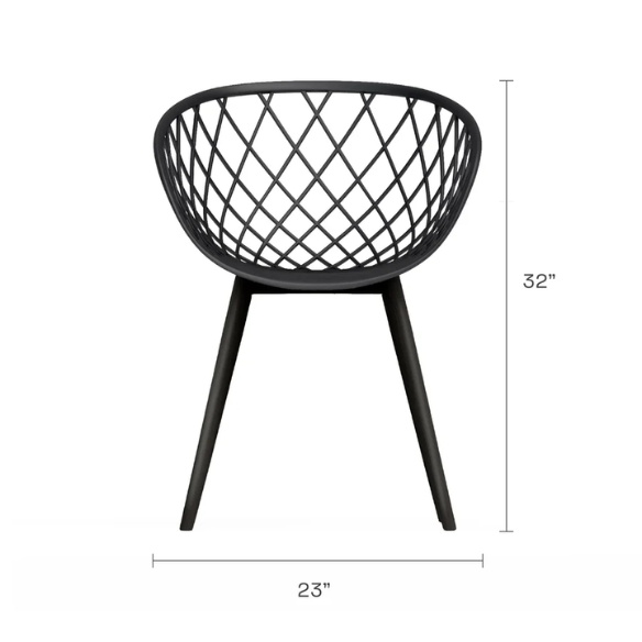 Set of two black mid-century modern chairs with matte plastic seats and angled steel legs.