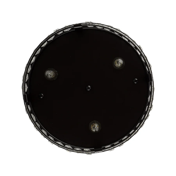 Modern matte black flush mount ceiling light with crystal drum shade, three-light fixture for bedroom, kitchen, or entryway