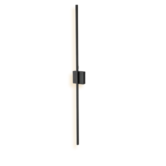 Modern black linear LED wall sconce with matte finish, designed for vertical or horizontal installation in contemporary interiors