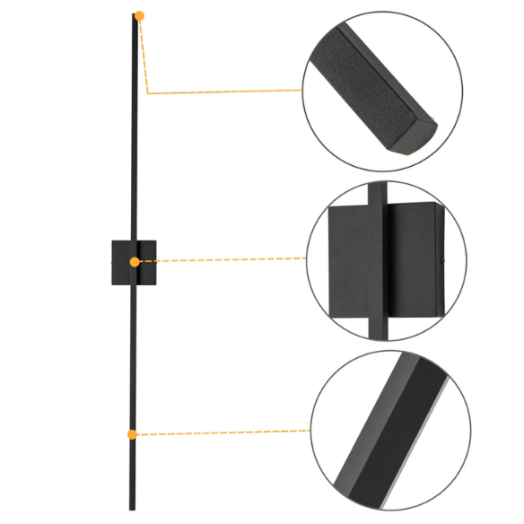 Modern black linear LED wall sconce with matte finish, designed for vertical or horizontal installation in contemporary interiors