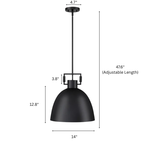 Modern matte black metal pendant light with dome shade, adjustable ceiling fixture for kitchen island, hallway, or bedroom