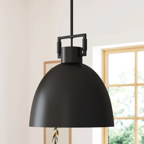 Modern matte black metal pendant light with dome shade, adjustable ceiling fixture for kitchen island, hallway, or bedroom