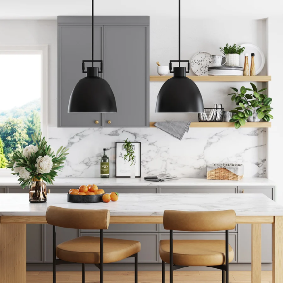 Modern matte black metal pendant light with dome shade, adjustable ceiling fixture for kitchen island, hallway, or bedroom