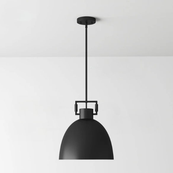 Modern matte black metal pendant light with dome shade, adjustable ceiling fixture for kitchen island, hallway, or bedroom