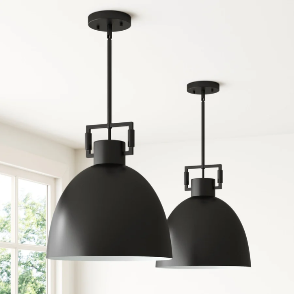 Modern matte black metal pendant light with dome shade, adjustable ceiling fixture for kitchen island, hallway, or bedroom
