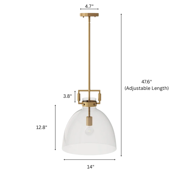 Modern gold pendant light with clear glass dome shade, adjustable hanging ceiling fixture for kitchen island, entryway, or bedroom