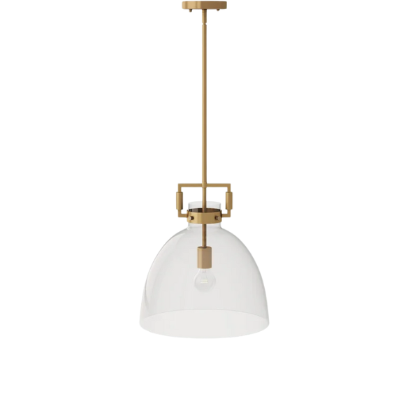 Modern gold pendant light with clear glass dome shade, adjustable hanging ceiling fixture for kitchen island, entryway, or bedroom