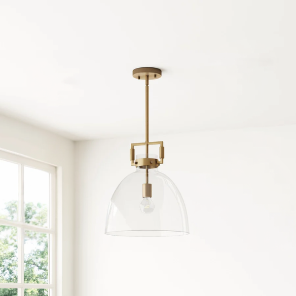 Modern gold pendant light with clear glass dome shade, adjustable hanging ceiling fixture for kitchen island, entryway, or bedroom
