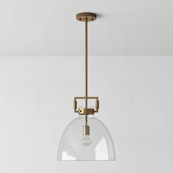 Modern gold pendant light with clear glass dome shade, adjustable hanging ceiling fixture for kitchen island, entryway, or bedroom