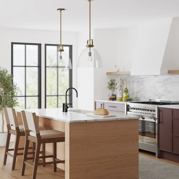 Modern gold pendant light with clear glass dome shade, adjustable hanging ceiling fixture for kitchen island, entryway, or bedroom