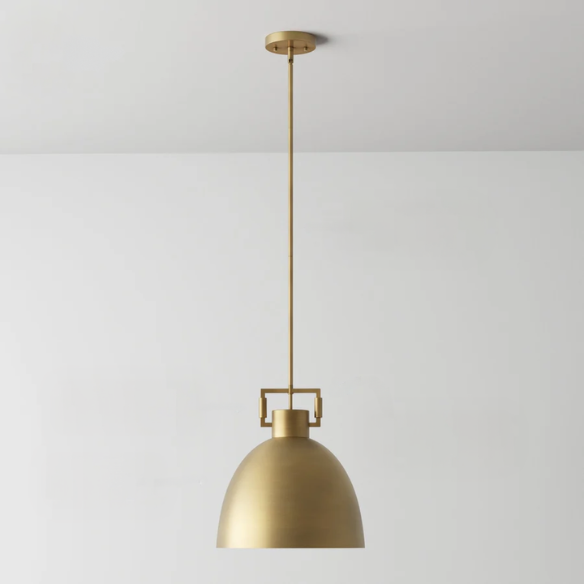 Modern gold metal pendant light with matte dome shade, adjustable ceiling fixture for kitchen island, hallway, or bedside lighting