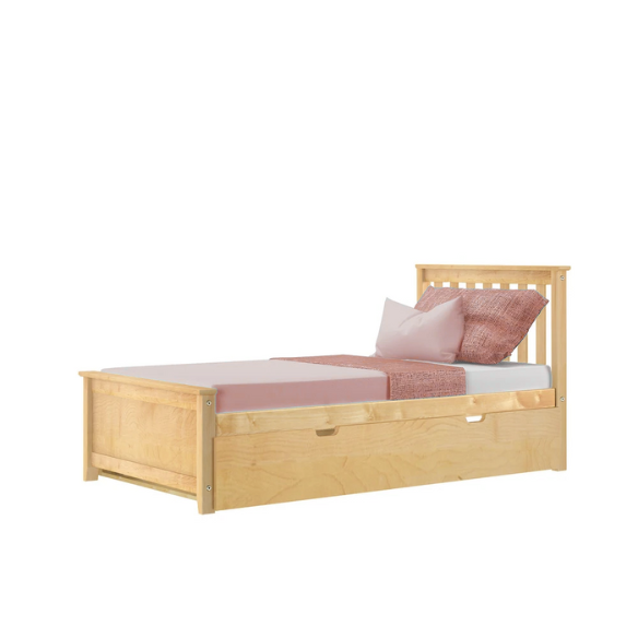 Stylish Twin Bed with Trundle: Wooden Bed Frame with Headboard and Slatted Design – Ideal for Kids' Rooms