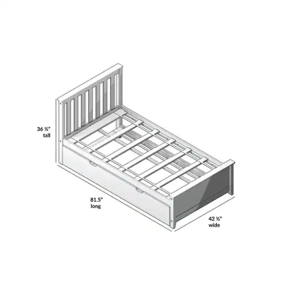Stylish Twin Bed with Trundle: Wooden Bed Frame with Headboard and Slatted Design – Ideal for Kids' Rooms