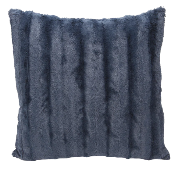 Set of two navy blue faux fur throw pillows, 18x18 inches, square decorative cushions with soft microfiber filling—ideal for sofas, beds, and cozy accent chairs