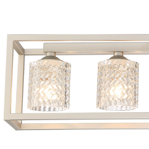 Modern nickel dust rectangular chandelier with rippled glass crystal shades and adjustable height, ideal for kitchen islands and dining rooms