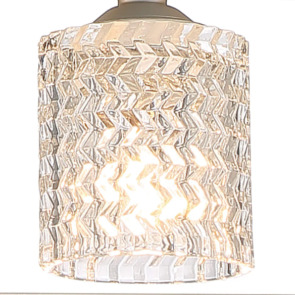 Modern nickel dust rectangular chandelier with rippled glass crystal shades and adjustable height, ideal for kitchen islands and dining rooms