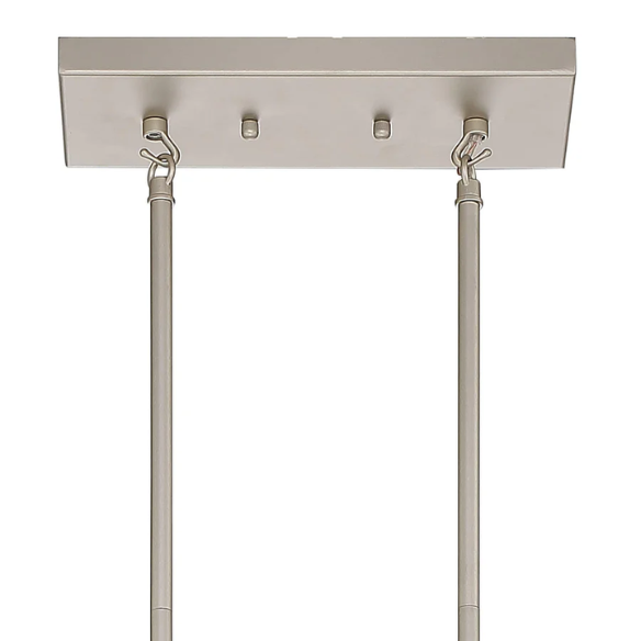 Modern nickel dust rectangular chandelier with rippled glass crystal shades and adjustable height, ideal for kitchen islands and dining rooms