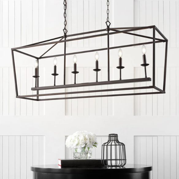 Oil rubbed bronze lantern-style pendant light with exposed LED bulb and adjustable hanging chain, ideal for kitchens, dining rooms, or hallways