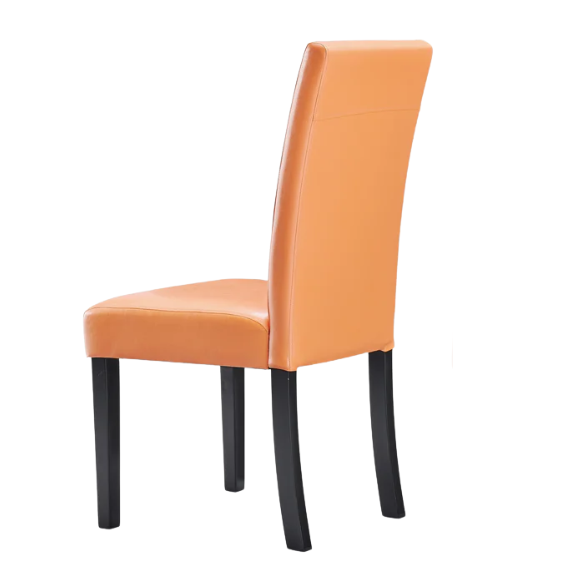 Set of 2 orange PU leather Parsons dining chairs with padded seats and solid wood legs, ideal for adding color and comfort to a modern dining space.