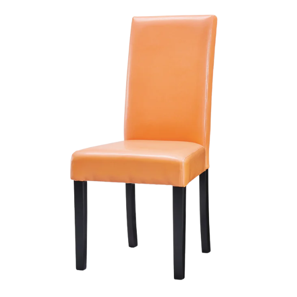 Set of 2 orange PU leather Parsons dining chairs with padded seats and solid wood legs, ideal for adding color and comfort to a modern dining space.