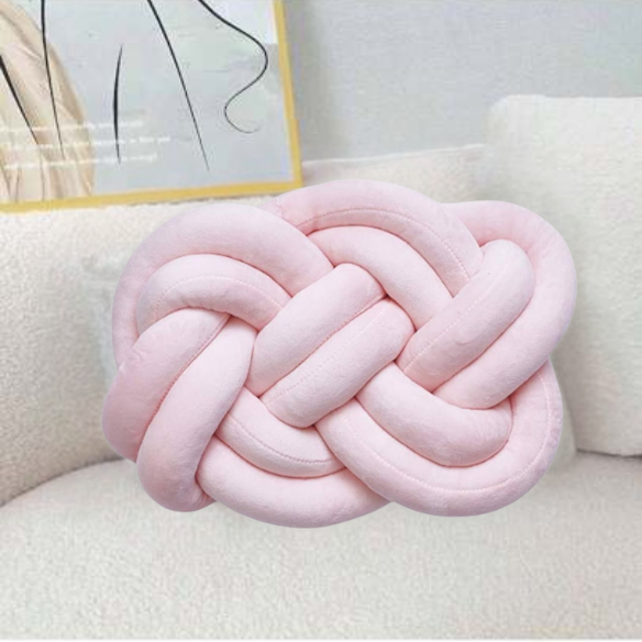 Pink Knot Throw Pillow – Plush Decorative Cushion for Sofa, Bed, Nursery or Kids Room (17.7 x 13.7 inches)