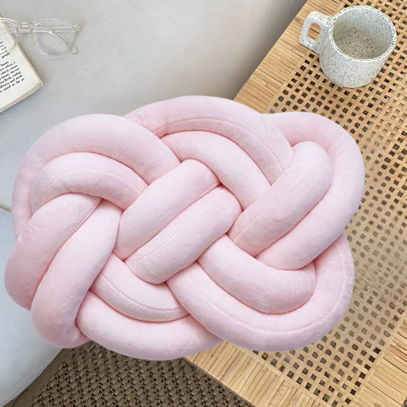 Pink Knot Throw Pillow – Plush Decorative Cushion for Sofa, Bed, Nursery or Kids Room (17.7 x 13.7 inches)