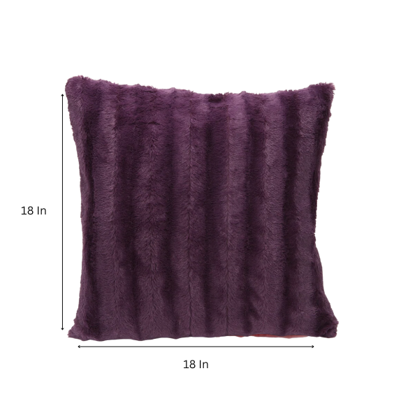 Set of two purple faux fur throw pillows, 18x18 inches, square plush decorative cushions with microfiber fill—perfect for adding vibrant color and comfort to sofas, beds, and modern interiors