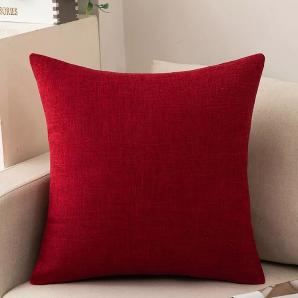 Red Cotton Linen Throw Pillow Cover – Square Decorative Cushion Case with Hidden Zipper for Sofa, Bed, or Living Room (Available in 4 Sizes)