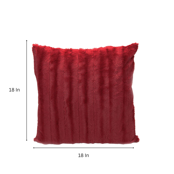 Set of two red faux fur throw pillows, 18x18 inches, square plush decorative cushions with microfiber fill—perfect for adding bold color and comfort to sofas, beds, and modern interiors