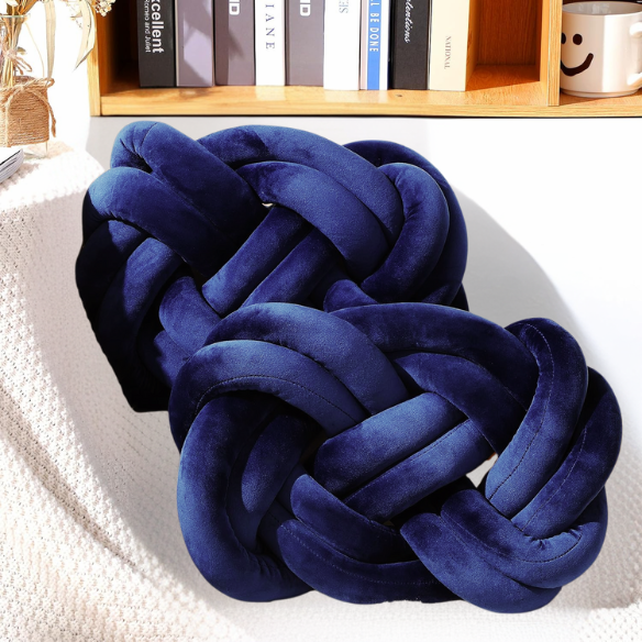 Royal Blue Knot Throw Pillow – Plush Decorative Cushion for Sofa, Bed, Nursery or Kids Room (17.7 x 13.7 inches)
