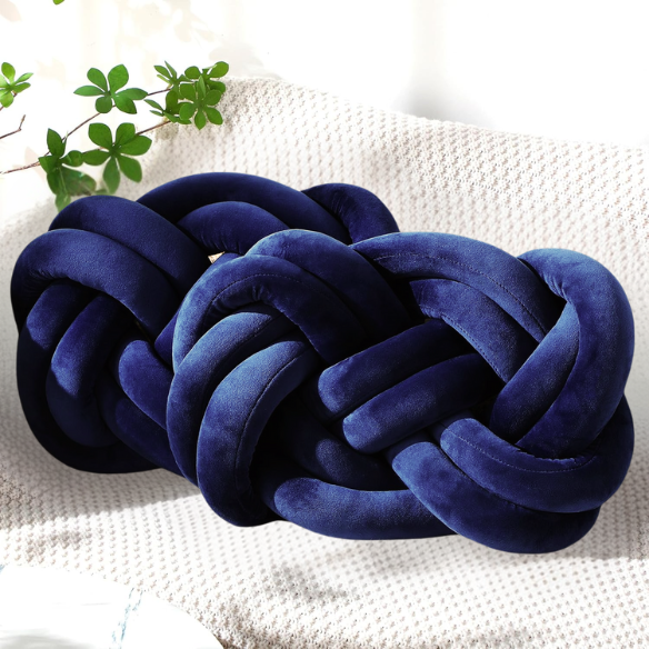 Royal Blue Knot Throw Pillow – Plush Decorative Cushion for Sofa, Bed, Nursery or Kids Room (17.7 x 13.7 inches)