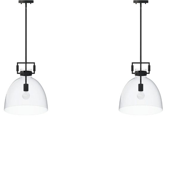 Set of 2 modern black pendant lights with clear glass dome shades, adjustable ceiling fixtures for kitchen island, entryway, or bedroom