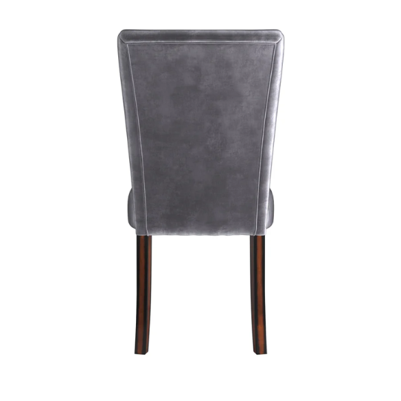 Set of 2 Parson-style dining chairs upholstered in sleek grey velvet with espresso-finished wood legs and plush high backs, ideal for modern or traditional dining spaces.