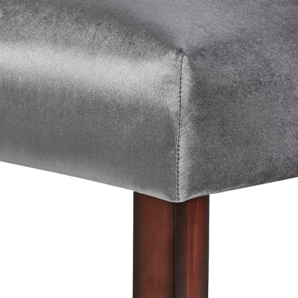 Set of 2 Parson-style dining chairs upholstered in sleek grey velvet with espresso-finished wood legs and plush high backs, ideal for modern or traditional dining spaces.
