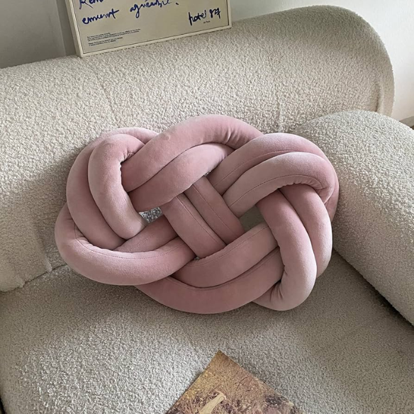 Soft Pink Knot Throw Pillow – Plush Decorative Cushion for Sofa, Bed, Nursery or Kids Room (17.7 x 13.7 inches)