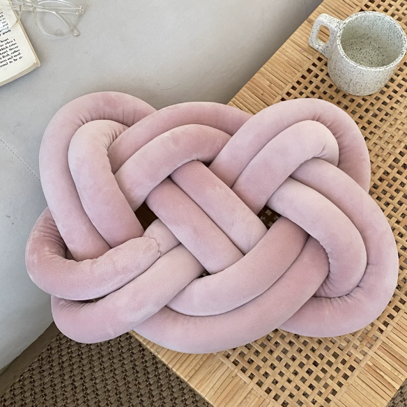 Soft Pink Knot Throw Pillow – Plush Decorative Cushion for Sofa, Bed, Nursery or Kids Room (17.7 x 13.7 inches)