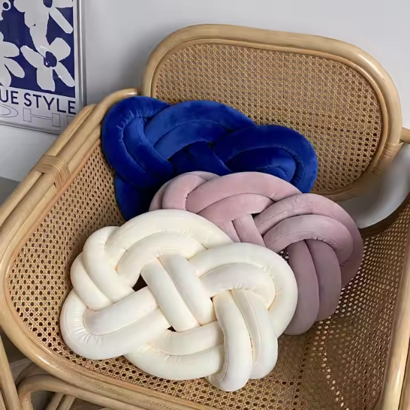 Soft Pink Knot Throw Pillow – Plush Decorative Cushion for Sofa, Bed, Nursery or Kids Room (17.7 x 13.7 inches)